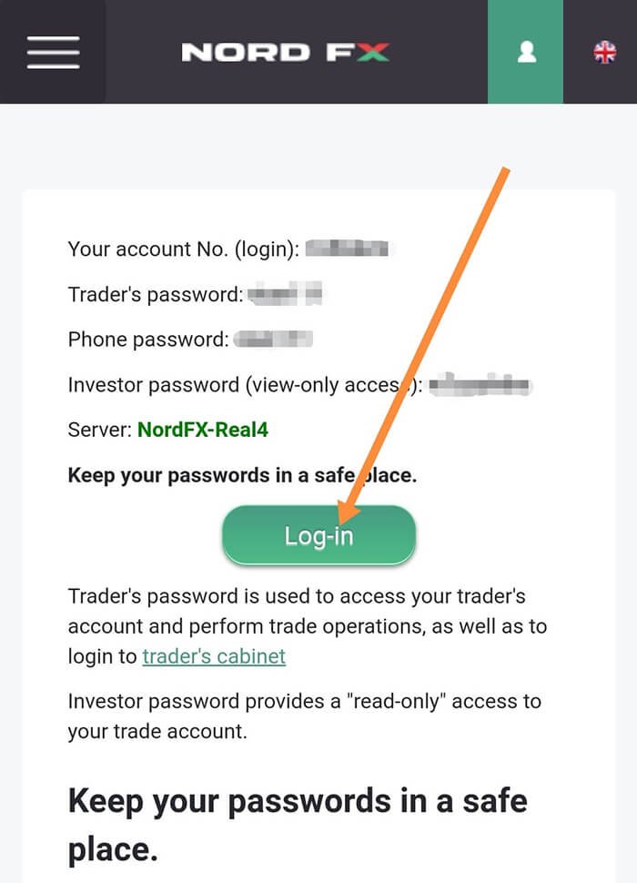 Get your login and password details